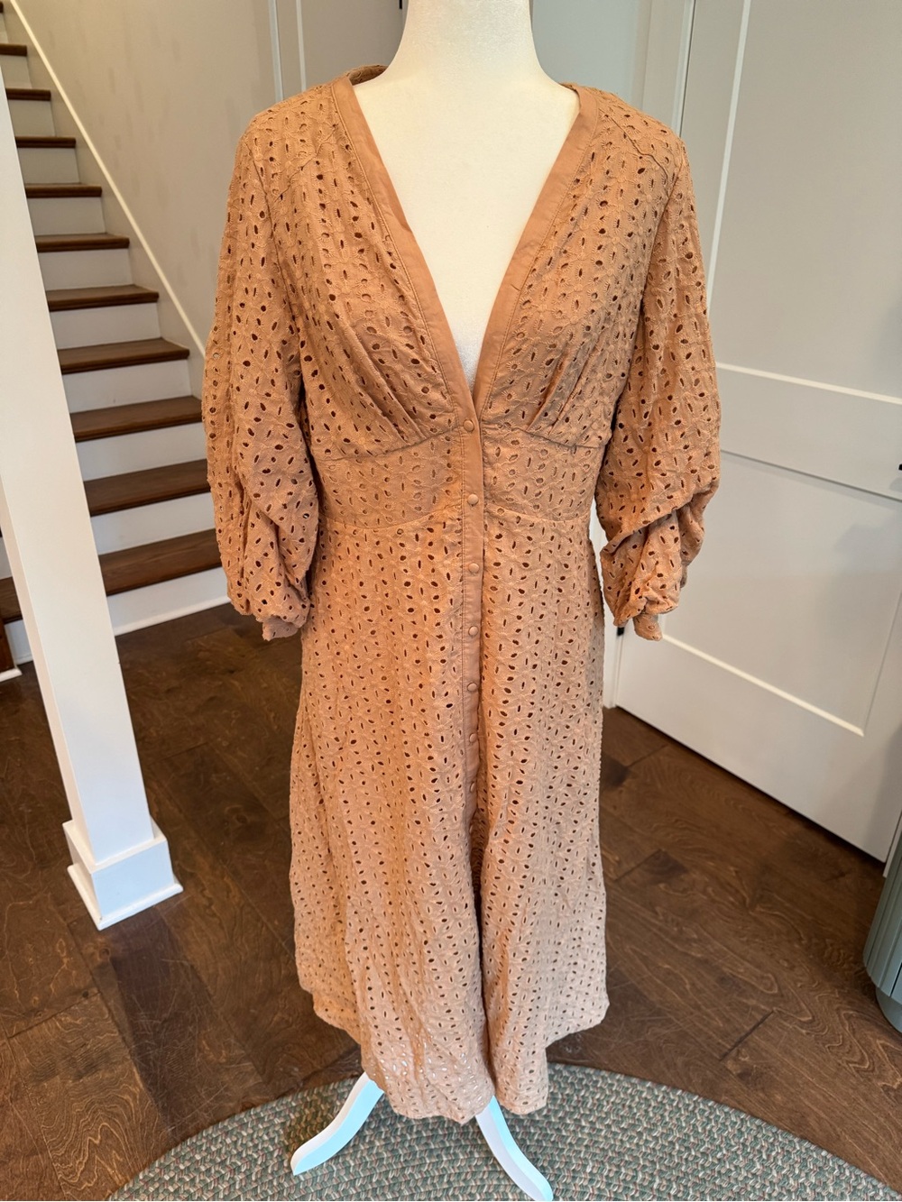 Listicle Tan Eyelet Midi Dress